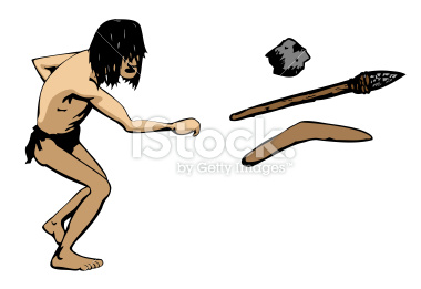 Caveman throws a weapon illustration