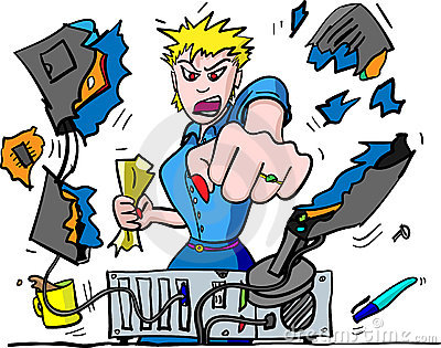 Computer Rage Illustration of office worker punching VDU